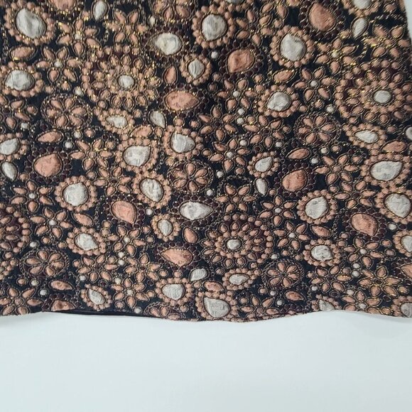 Alice & Olivia Embroidered Floral Quilted Mini Brown Neutral Skirt Size 29 - Picture 3 of 7